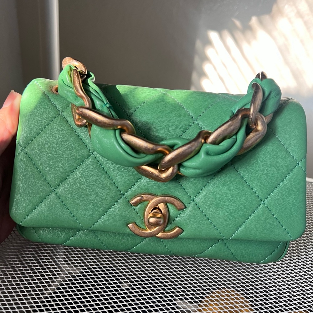 CHANEL Green Mini Quilted Leather Bag with Gold Hardware